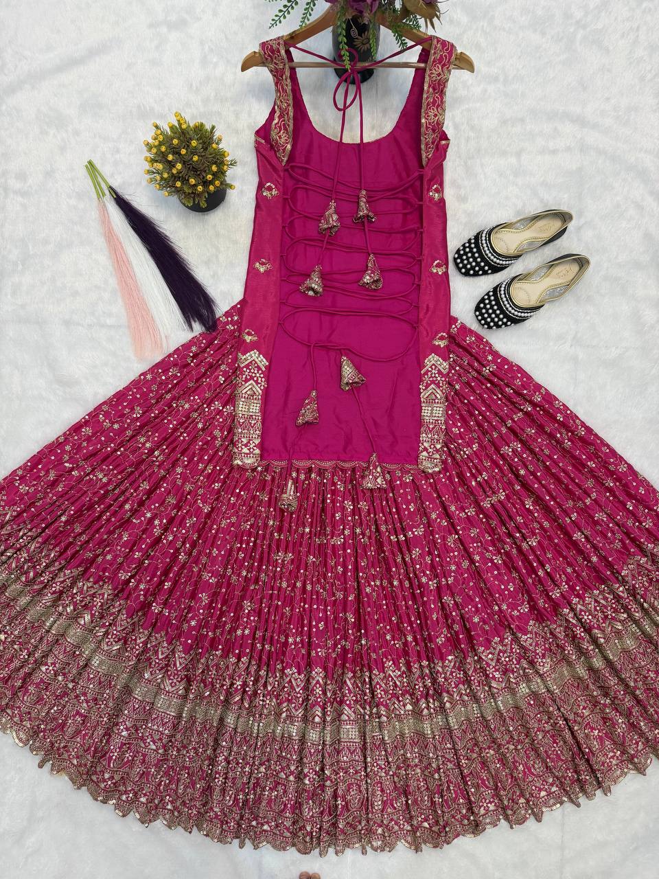 Fuchsia Blossom Wedding Sharara Set